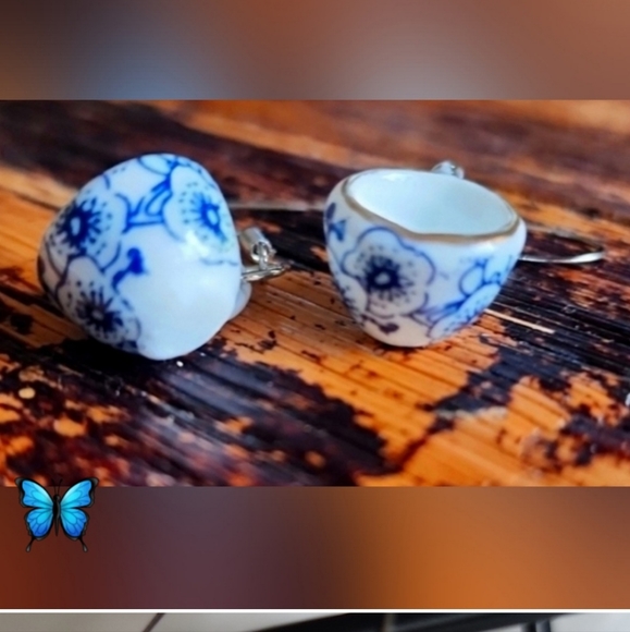 Free People Jewelry - 925 Post Ceramic Tea Cup Earrings